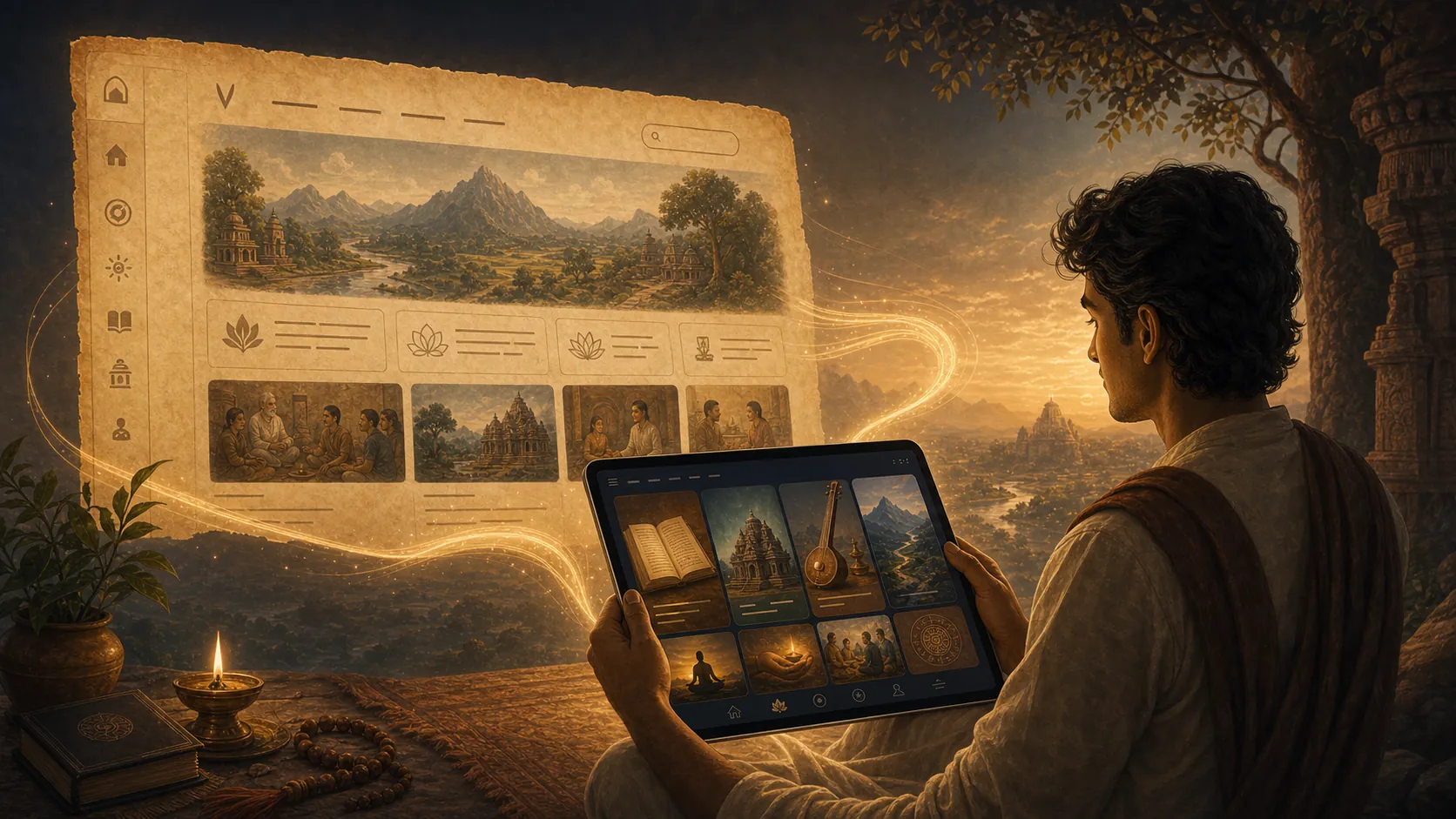 The Vidyame app opening into texts, learning, inquiry, and daily practice